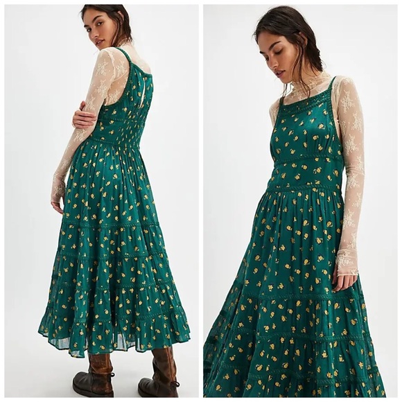 Free People Dresses & Skirts - Free People‎ Daydreamer Midi Floral Green Tiered Dress Sundress Medium